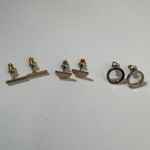 Foxy Original Set of 3 Stud Earrings Bar Half Moon‎ Circle Gold Silver Tone